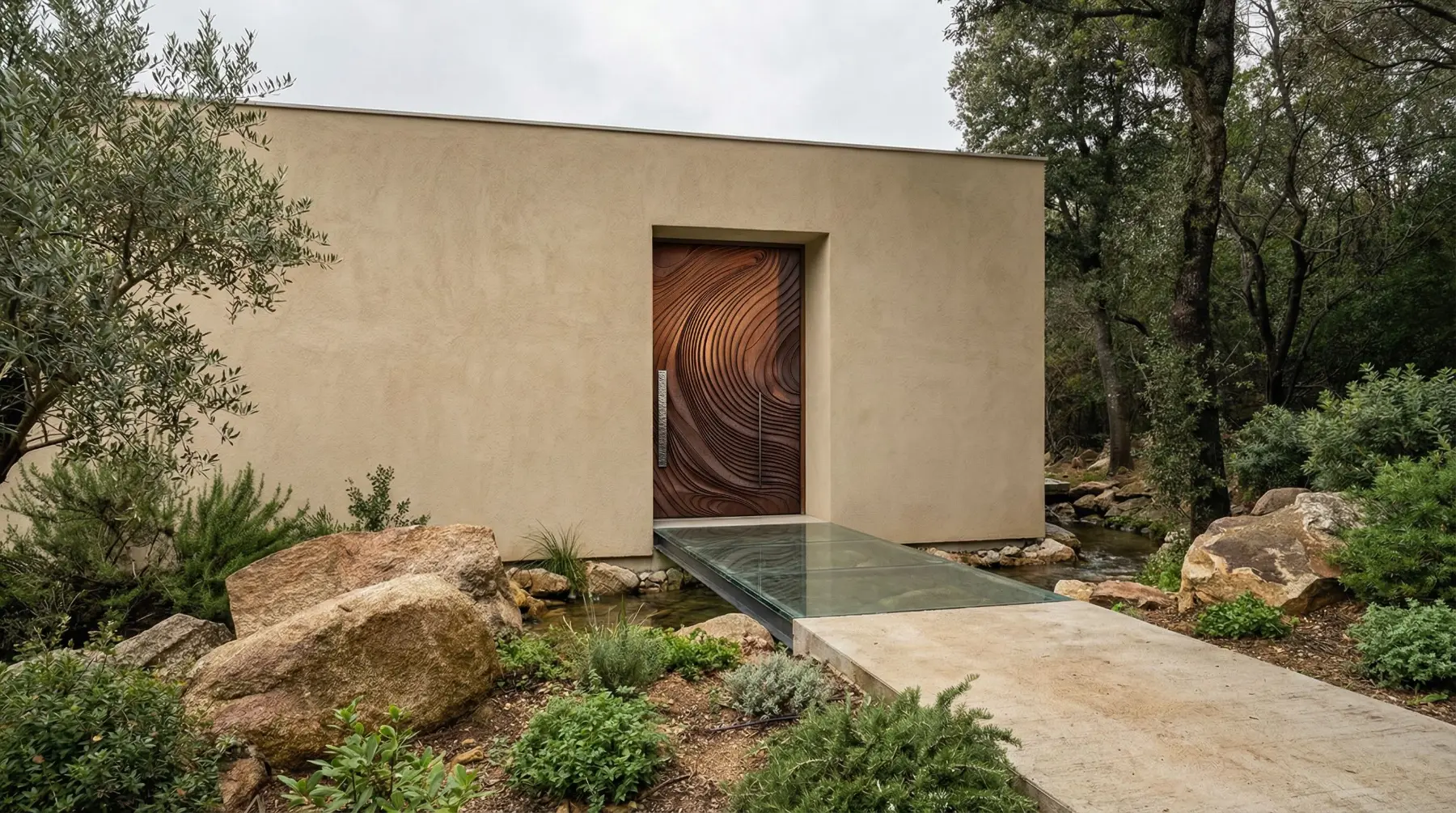 Main entrance, sculpted door
