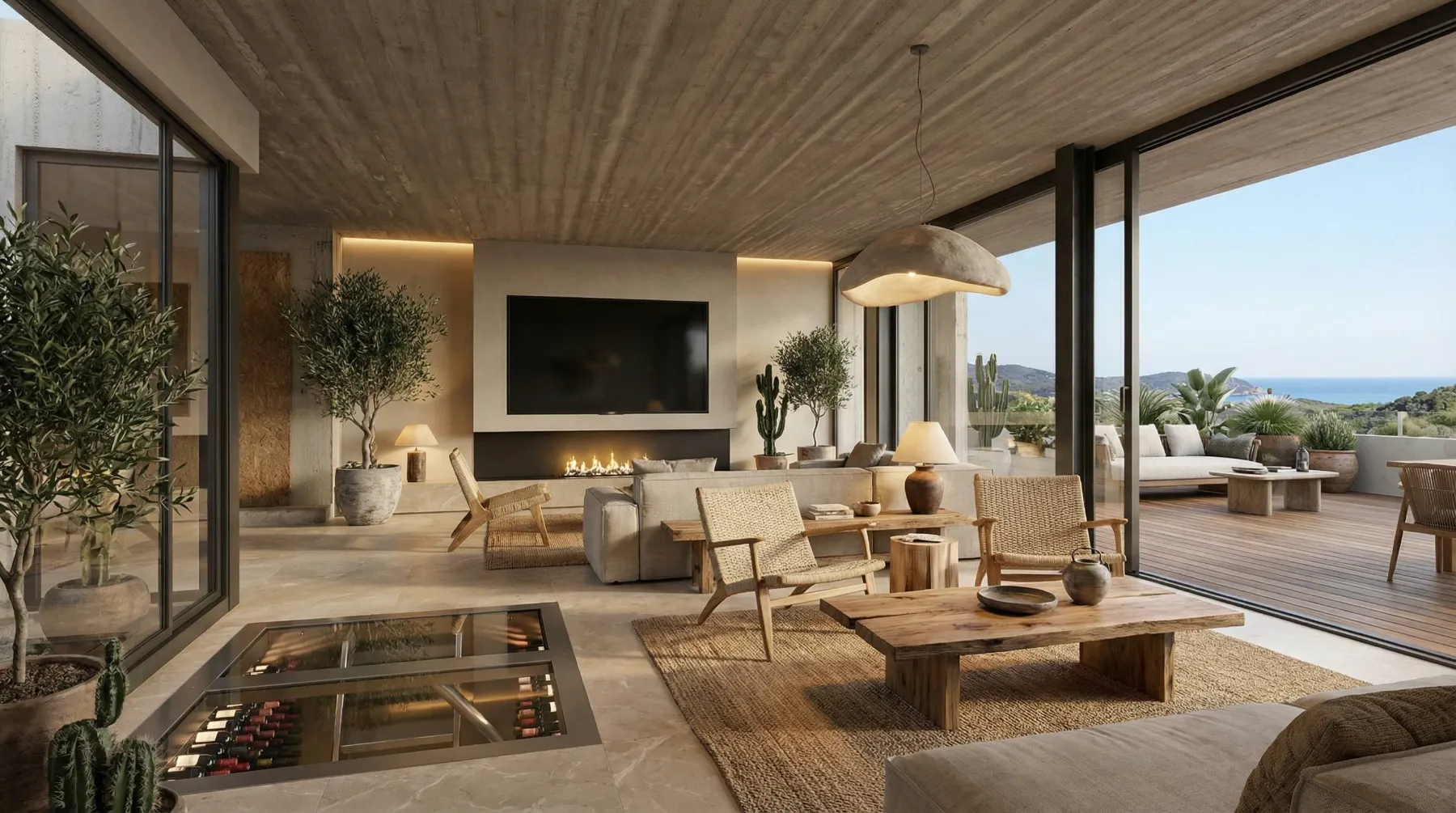 The living room open to the terrace